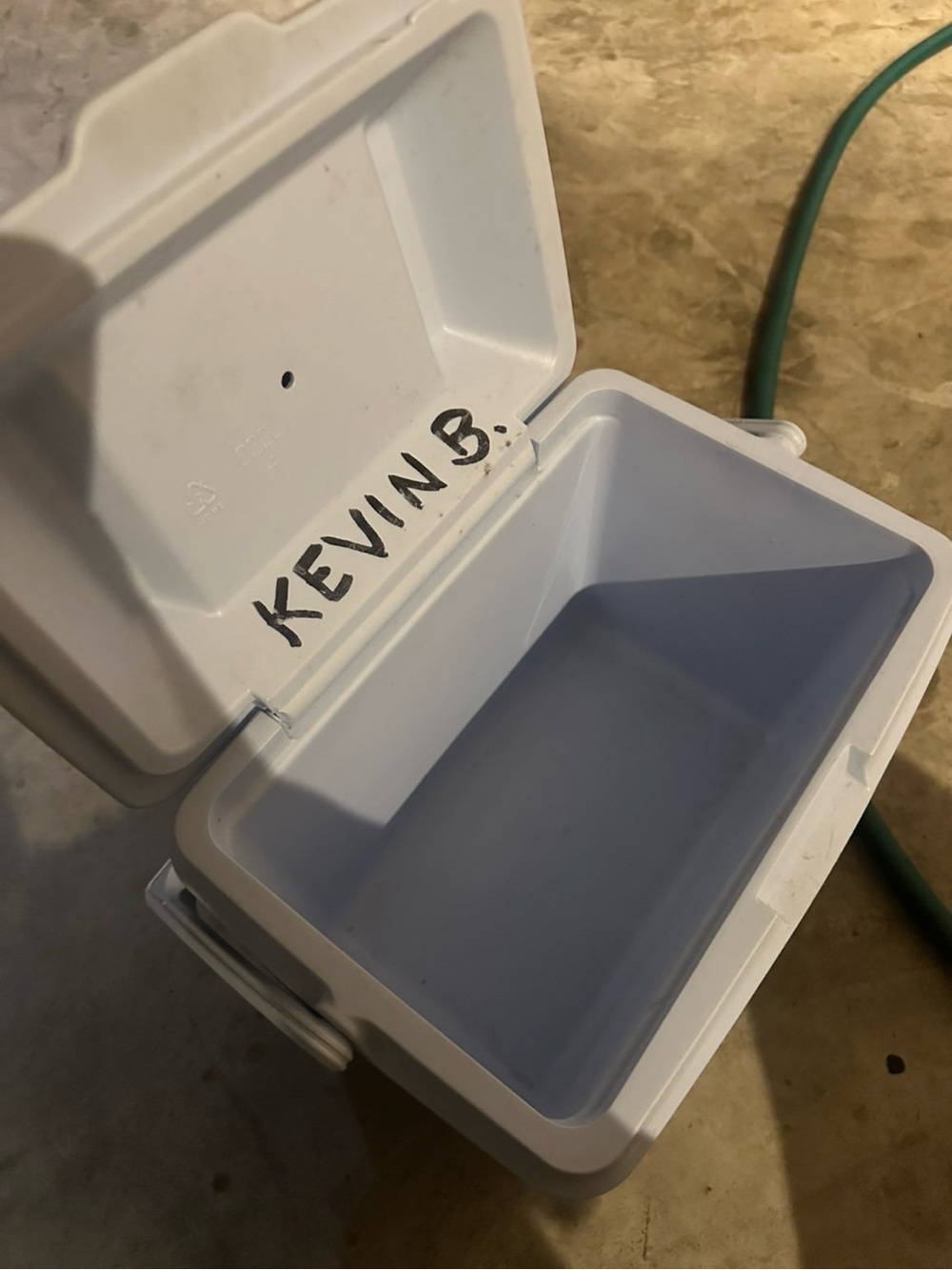 White Personal Cooler with Handwritten Name